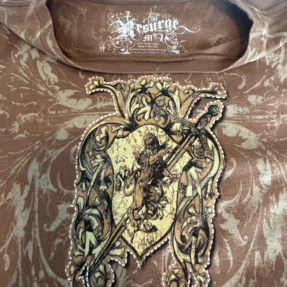 Resurge  Men's Brown Graphic Crew Neck Affiction style T-Shirt - Picture 3 of 5